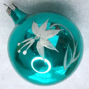 Vintage Soviet Glass Christmas Tree Ornament Ball Hand Painted Flower Retro