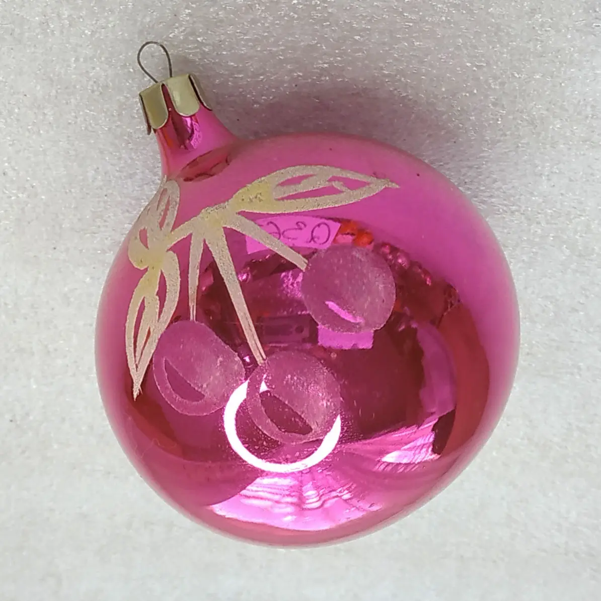 Vintage Soviet Glass Christmas Tree Ornament Ball Hand Painted Flower Retro