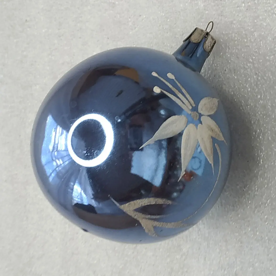 Vintage Soviet Glass Christmas Tree Ornament Ball Hand Painted Flower Retro