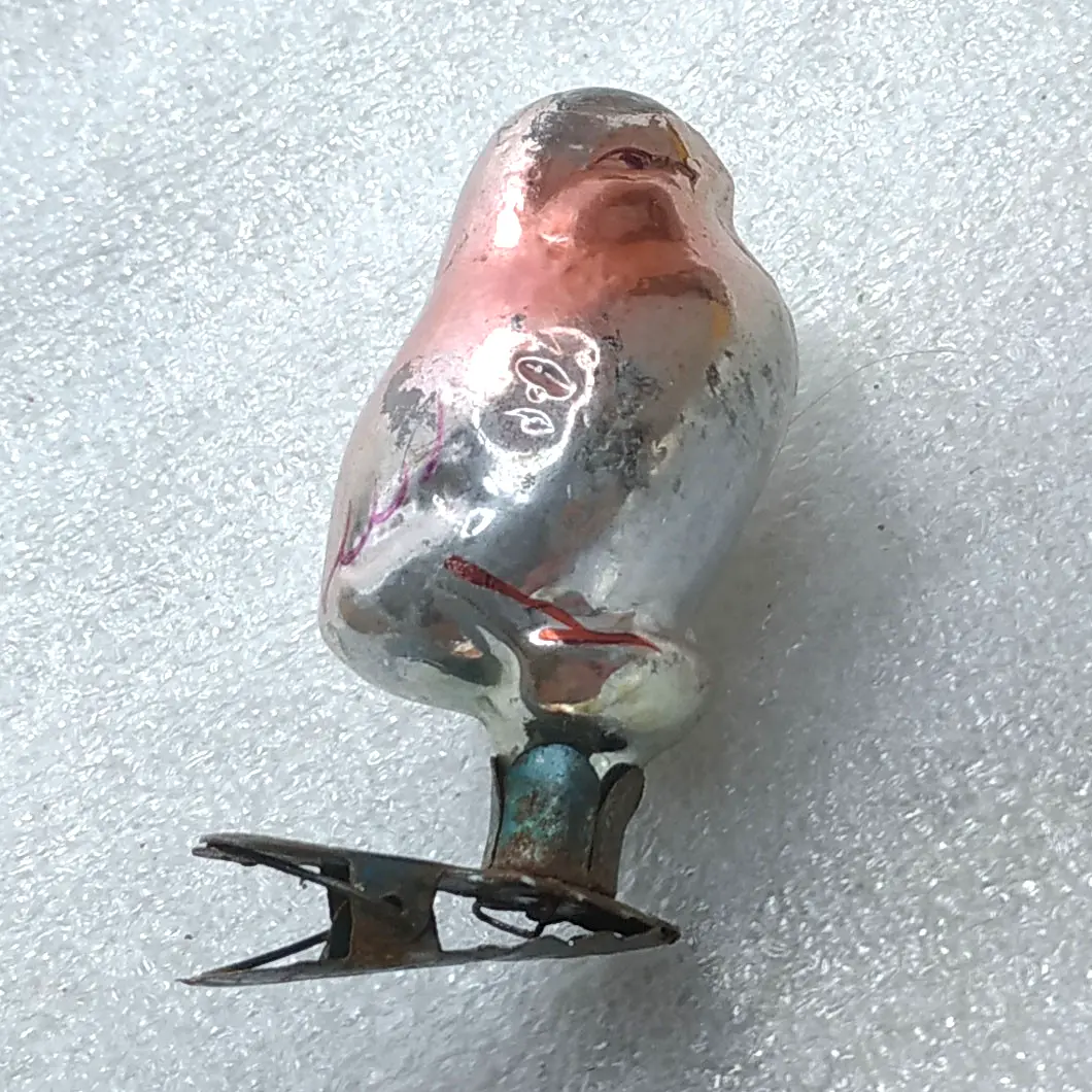 Vintage Soviet Glass Christmas Tree Ornament Bird Clip-On Retro Decor