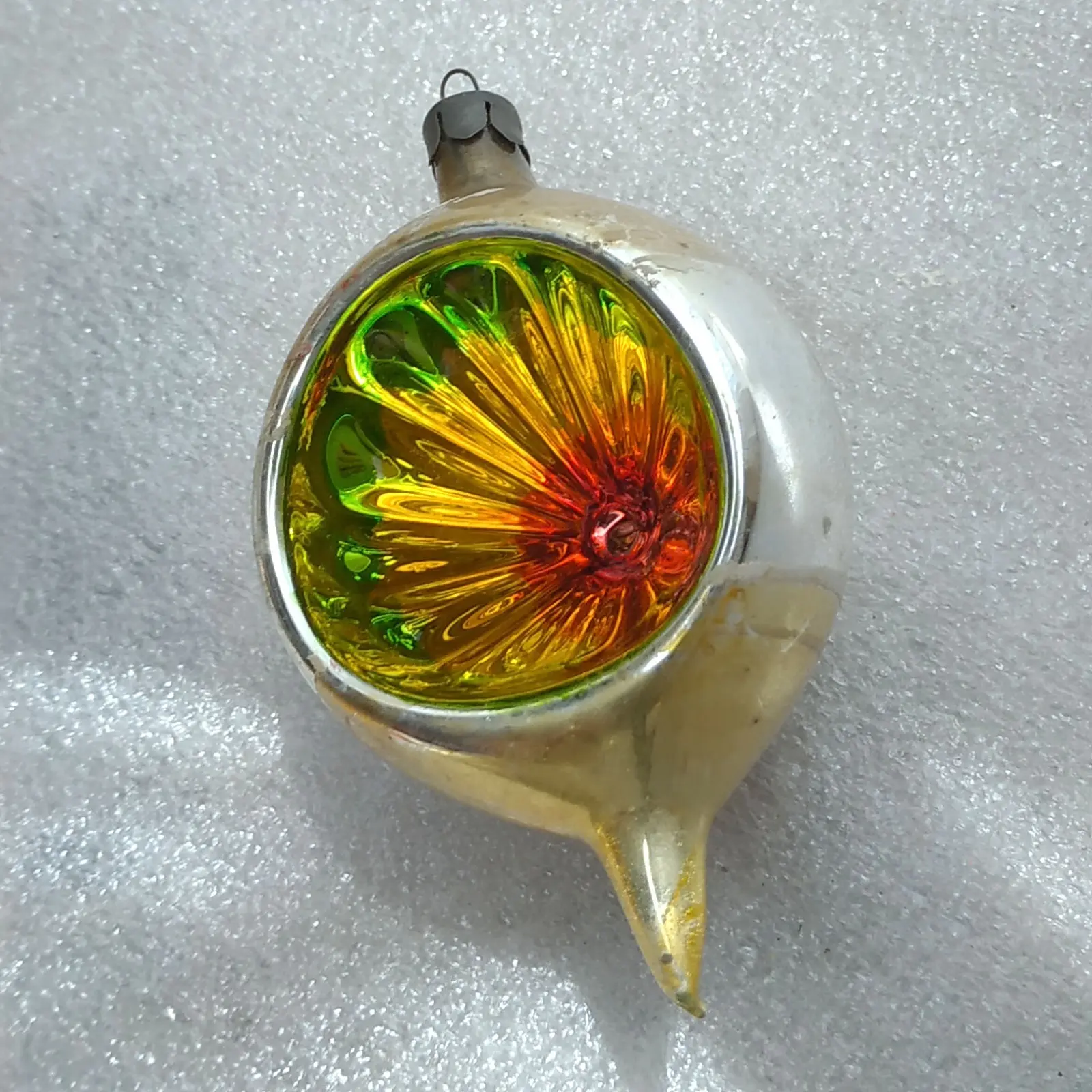 Vintage Soviet Silver Glass Christmas Tree Ornament Reflector Drop Lantern Retro