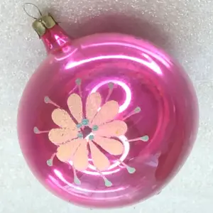 Vintage Soviet Glass Christmas Tree Ornament Ball Hand Painted Flower Retro
