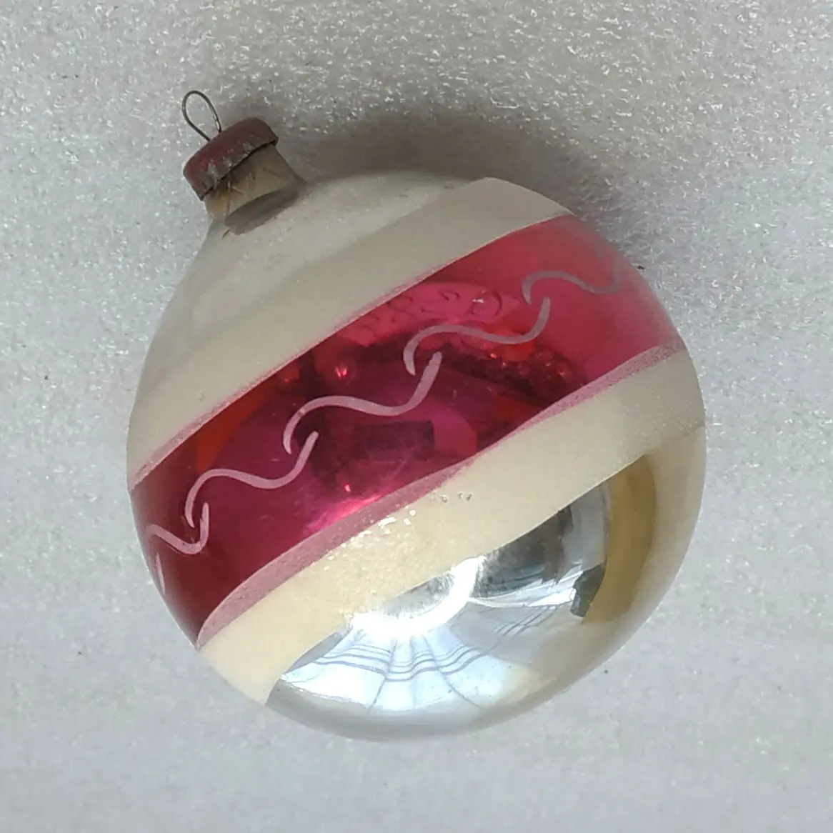 Vintage Soviet Glass Christmas Tree Ornament Ball Stripe Wave Hand Painted Retro