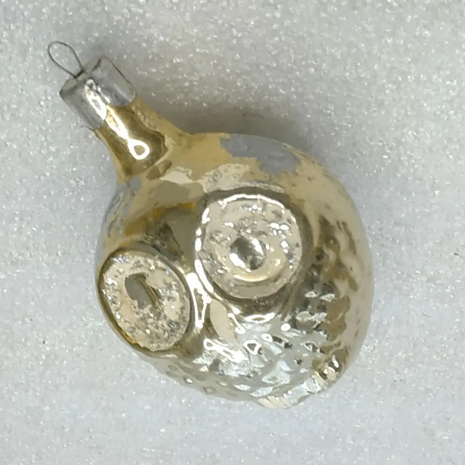 Vintage Soviet Glass Christmas Tree Ornament Owl Figural Retro Decor