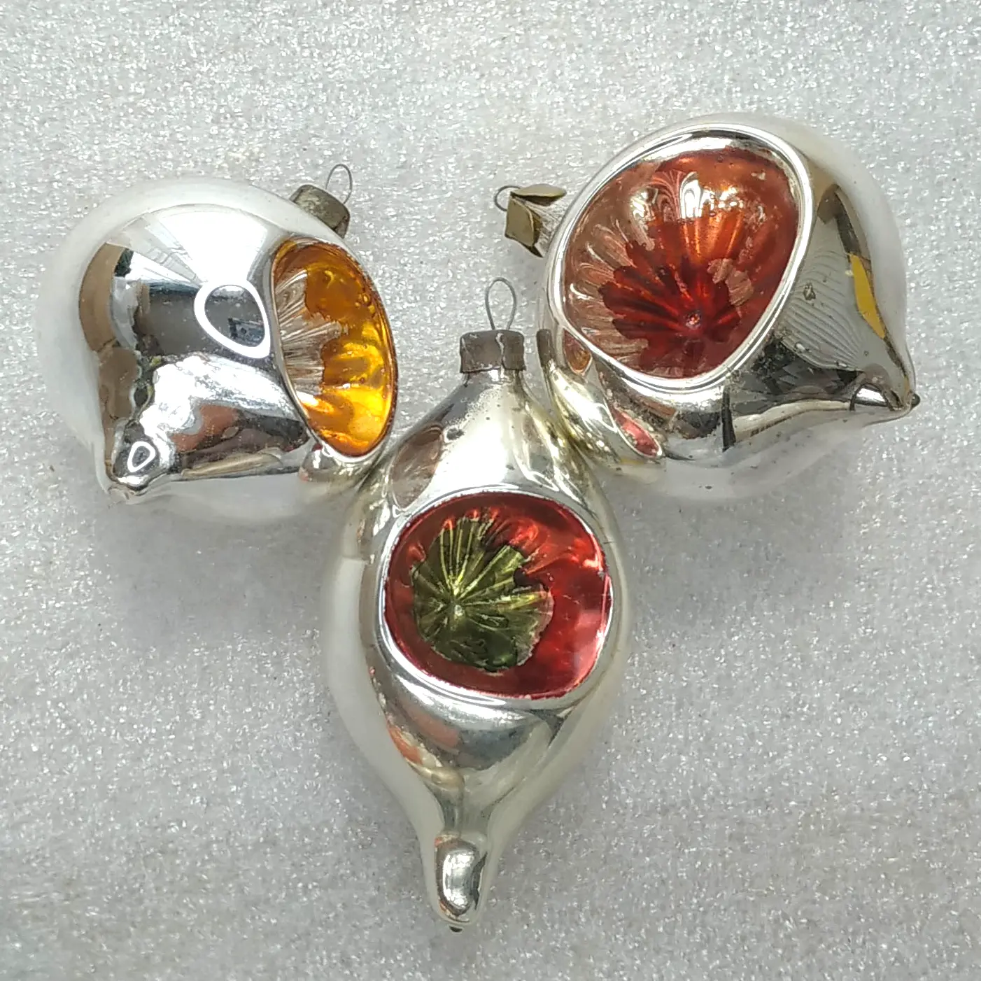 Set of 3 Vintage Soviet Glass Christmas Tree Ornaments Reflector Lanterns Set Retro