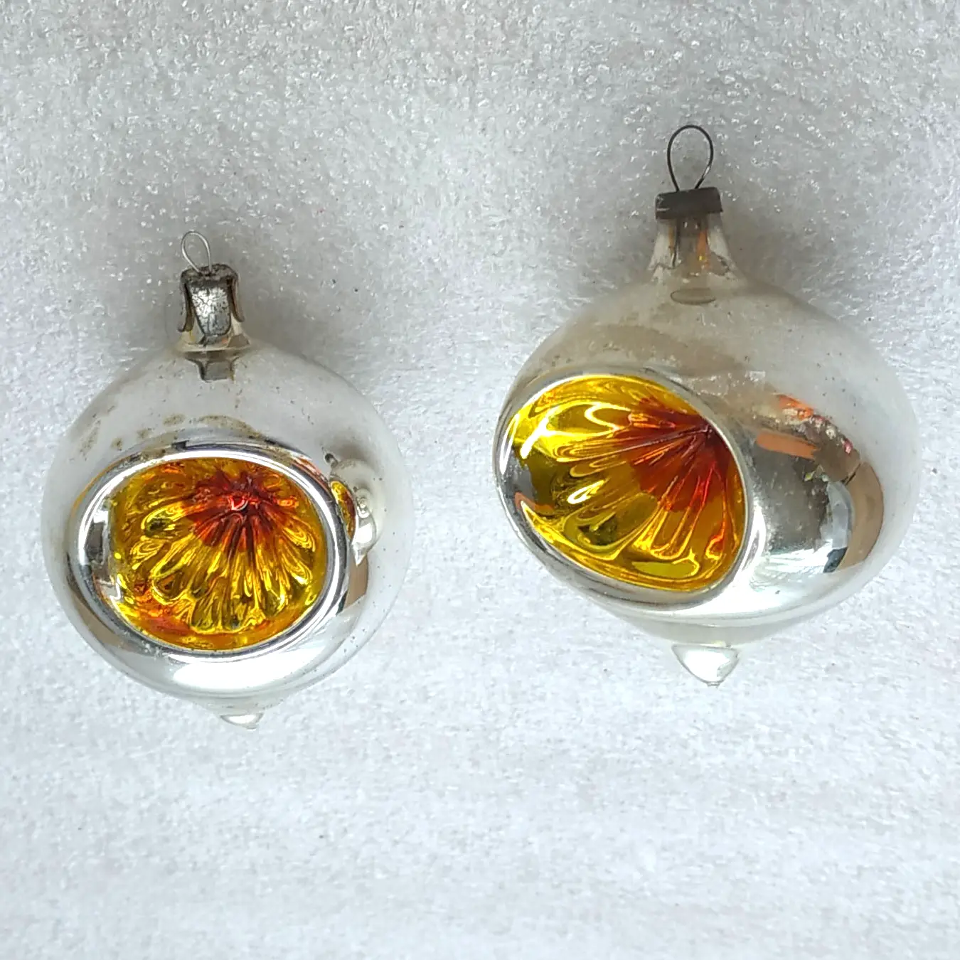 Set of 2 Vintage Soviet Silver Glass Christmas Tree Ornaments Reflector Lantern Retro