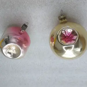 Set of 2 Vintage Soviet Silver Glass Christmas Tree Ornaments Reflector Balls Retro