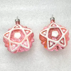 Set of 2 Antique Vintage Silver Glass Christmas Tree USSR Ornaments Decor Stars