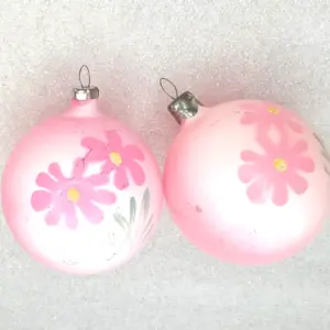 Set of 2 Antique Vintage Glass Christmas USSR Ornaments Decor Balls