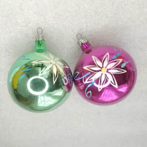 Set of 2 Antique Vintage Silver Glass Christmas USSR Tree Ornaments Decor Balls