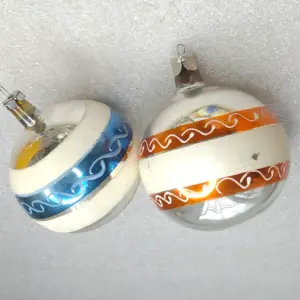 Set of 2 Antique Vintage Mercury Glass Christmas USSR Tree Ornaments Decor Balls