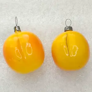 Set of 2 Antique Vintage USSR Glass Christmas Ornament Peach