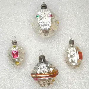 Set of 4 Vintage Mercury Glass Christmas USSR Ornaments Tree