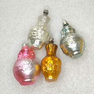 Set of 4 Vintage Silver Glass Christmas USSR Ornaments Jugs