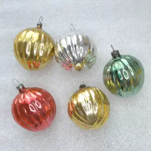 Set of 5 Vintage Silver Glass Christmas USSR Ornaments Tree