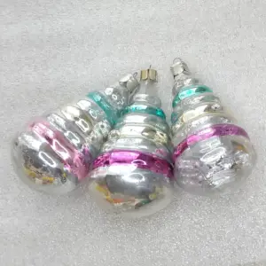Set of 3 Vintage Silver Glass Christmas USSR Ornaments Christmas