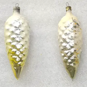 Set of 2 Vintage Silver Glass Christmas USSR Ornaments Pinecones