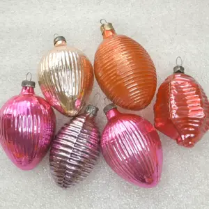 Set of 6 Vintage Silver Glass Christmas USSR Ornaments