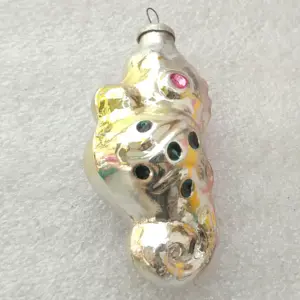 Vintage Silver Glass Christmas Ornament USSR Sea Horse