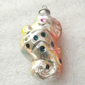 Vintage Silver Glass Christmas Ornament USSR Sea Horse