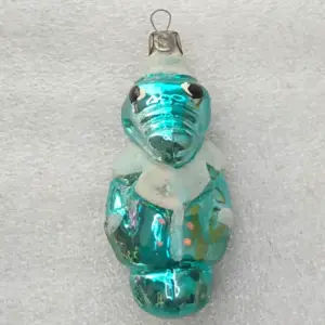 Vintage 1960s Silver Glass Christmas Ornament Crocodile
