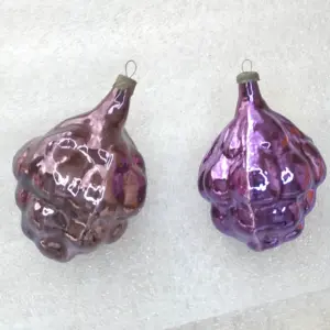 Set of 2 Vintage Silver Glass Christmas USSR Ornament Berries