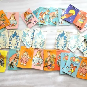 Set of 35 Vintage Ornaments Small Flag On Christmas Paper Gerland