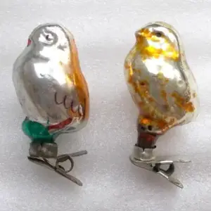 Set of 2 Antique Vintage Glass Russian Christmas Ornament Chickens