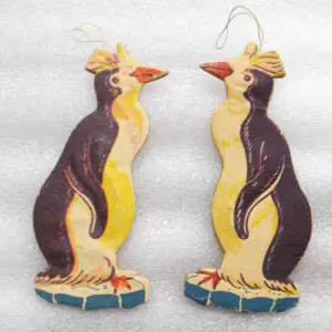 Set of 2 Vintage USSR Cardboard Christmas Ornament Penguins