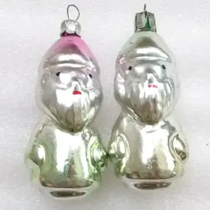 Set of 2 Vintage Glass USSR Christmas Ornaments Old Santas