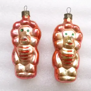 Set of 2 Vintage Glass USSR Christmas Ornaments Lions