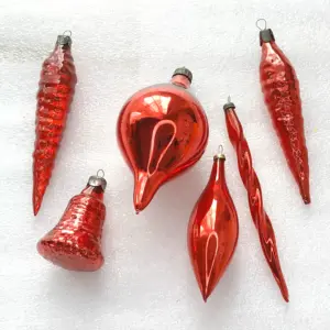 Set of 6 Antique Vintage Silver Glass Christmas Ornaments USSR