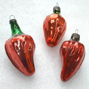 Set of 3 Antique Vintage Mercury Glass Christmas USSR Ornament Paprika