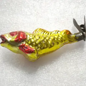 Antique Vintage Mercury Glass Christmas USSR Ornament Gold Fish