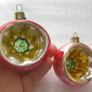 Set of 2 Antique Vintage Mercury Glass Christmas USSR Ornaments Lantern