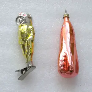 Set of 2 Antique Vintage Glass Christmas USSR Ornament Astronaut Rocket