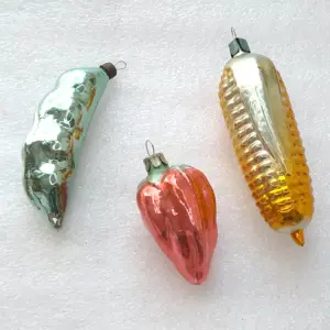 Set of 3 Antique Vintage Glass Christmas USSR Ornaments Vegetables