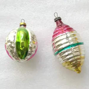 Set of 2 Antique Vintage Mercury Glass Christmas USSR Ornaments Old Decor