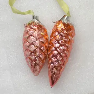 Set of 2 Vintage Christmas Silver Glass Ornament USSR Tree Antique Decor Pinecones
