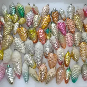 Set of 70 Vintage Christmas Silver Glass Ornament USSR Tree Antique Decor Pinecone