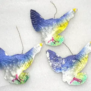 Set of 3 Vintage Christmas Cardboard Dresden Ornaments USSR Antique Black Grouse