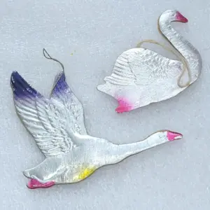 Set of 2 Vintage Christmas Cardboard Dresden Ornaments USSR Antique Decor Swan