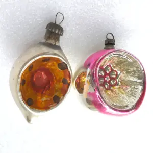 Set of 2 Vintage Christmas Mercury Glass Ornament USSR Tree Antique Decor Lanterns