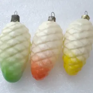 Set of 3 Vintage Christmas Glass Ornament USSR Tree Antique Pinecones