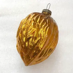 Vintage Christmas Glass Ornament USSR Tree Antique Decor Huge Gold Walnut