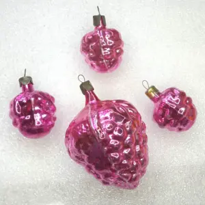 Set of 4 Antique Vintage Silver Glass Christmas Tree Ornaments Berries