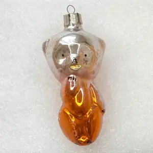 Antique Vintage USSR Silver Glass Christmas Decor Tree Ornament Bear Cub