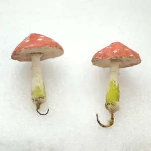 Set of 2 Antique Vintage Spun Cotton USSR Christmas Ornaments Mushrooms