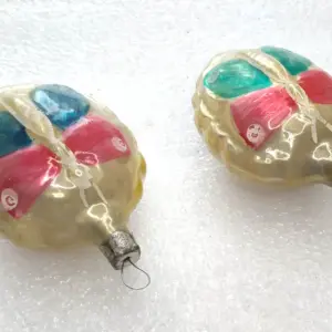 Set of 2 Vintage Silver Glass USSR Christmas Tree Ornaments Decor Old Butterflies