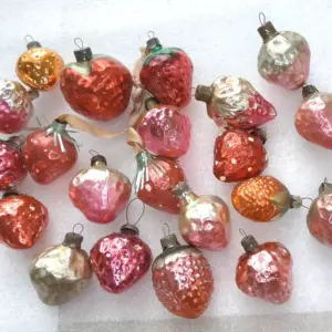 Set of 21 Vintage Silver Glass Christmas Tree USSR Ornaments Strawberry